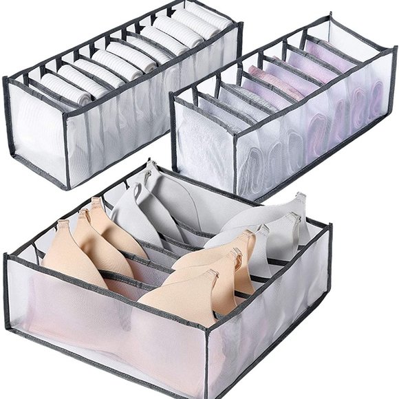NEW Grey 3Pcs Foldable Underwear Organizer Storage - Picture 3 of 3